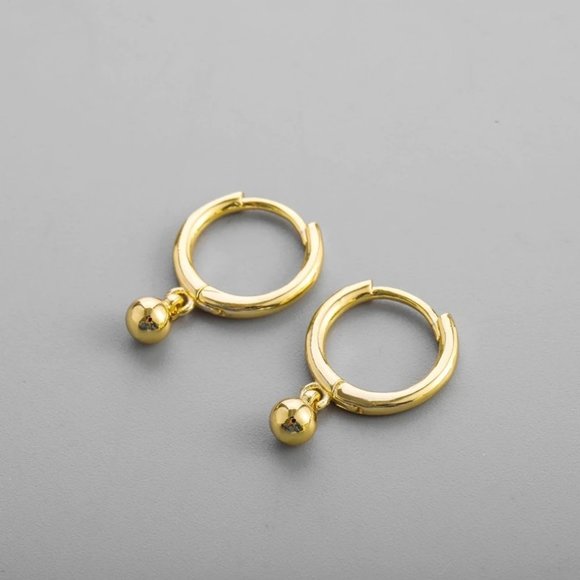 *NEW 925 Sterling Silver Bead Drop Hoop Earrings - Picture 2 of 7